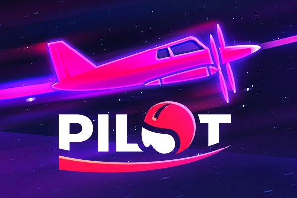 A pink neon propeller plane flies through a starry night sky above the game title 'Pilot'.